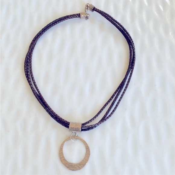 Silpada 3 Strand Brown Leather sterling Pendant  17.5” long  N1499 - Picture 3 of 7